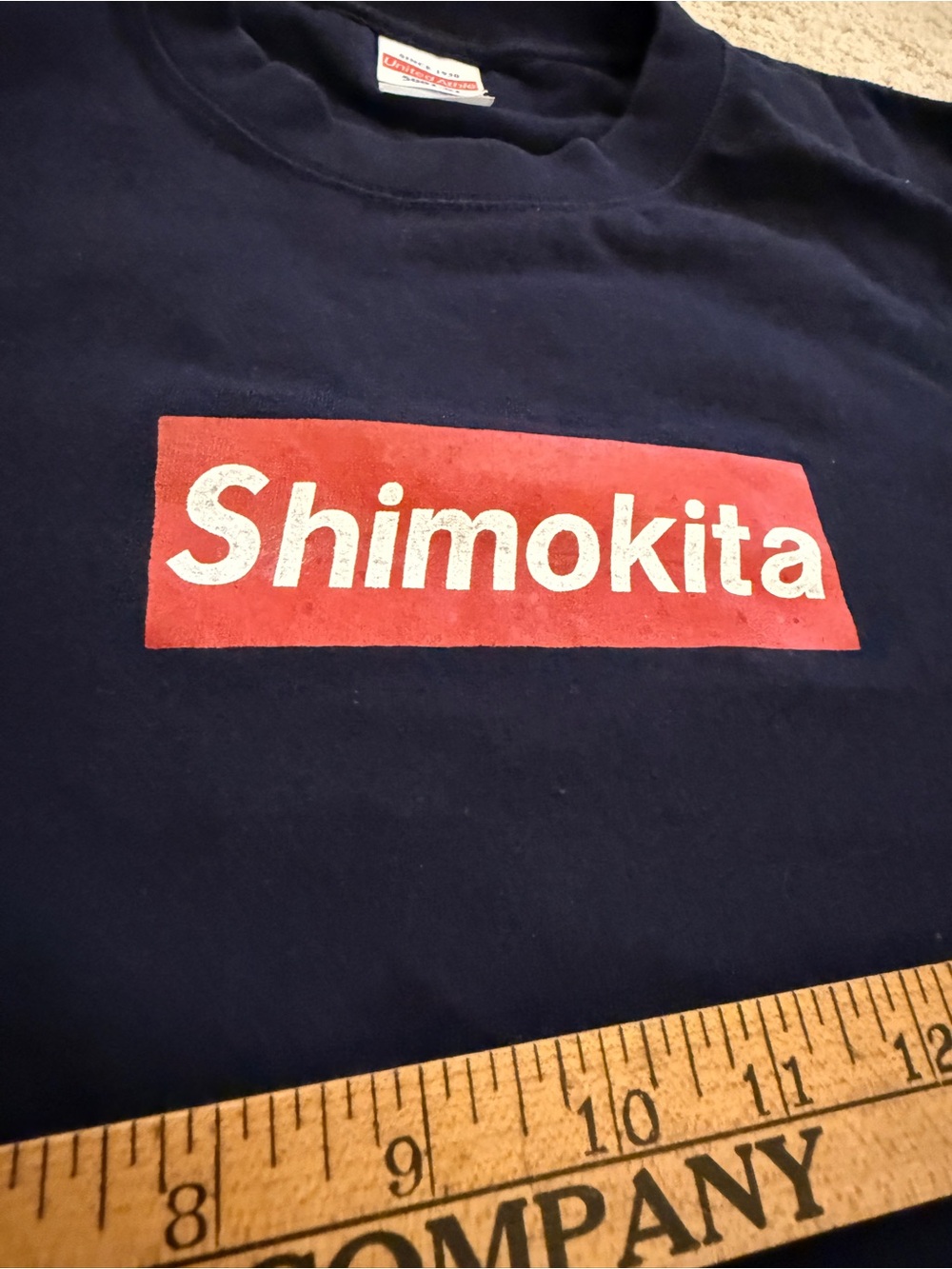 Shimokita Men's Navy Short Sleeve T-Shirt with Red Logo